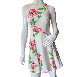 Yumi Kim White Rosebud Floral Happy Hour Silk Flare Dress Size S